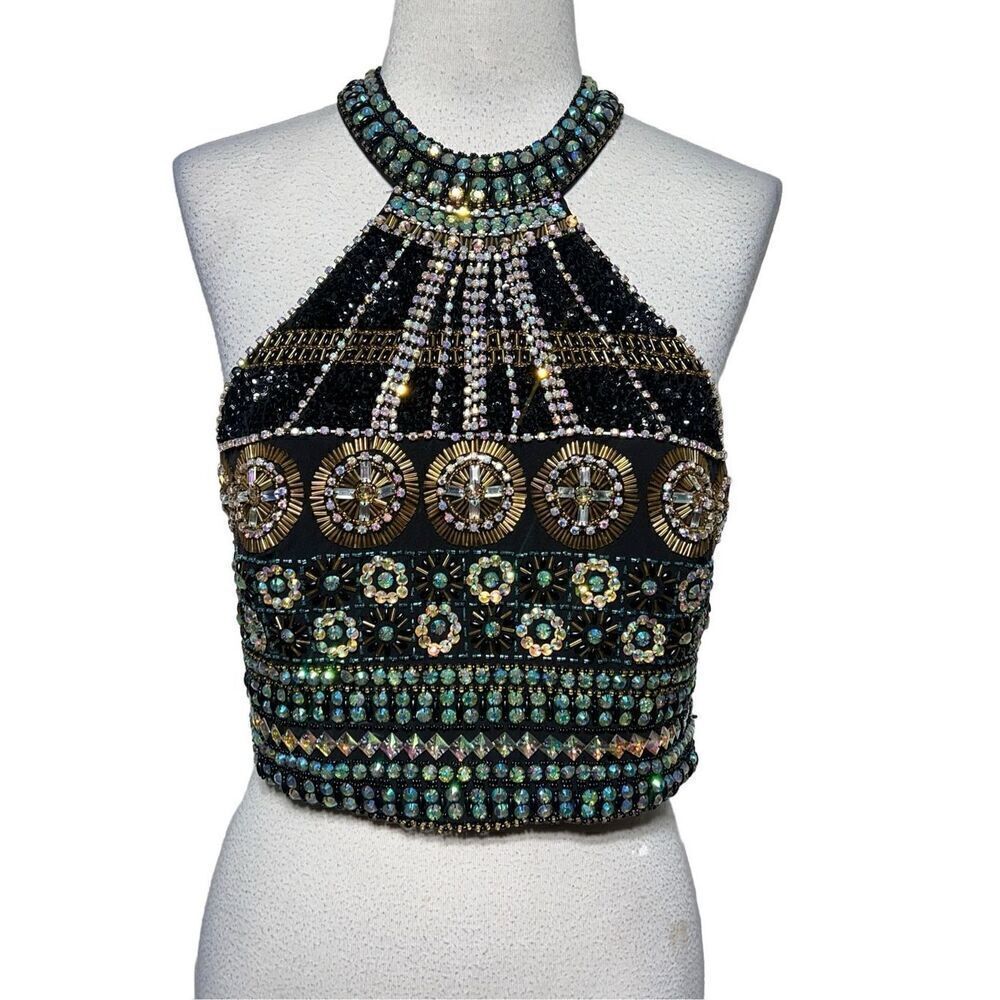 Crystal Doll NWT Fully Rhinestoned Glam Halter Size 5 Multicolor Beading